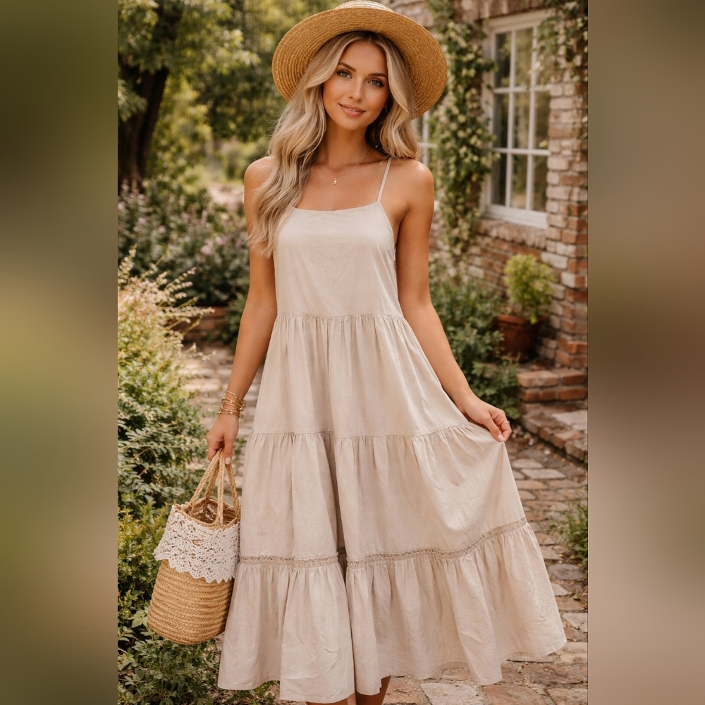 By Egreis Boho Cottagecore Oversized Tiered Maxi Dress
